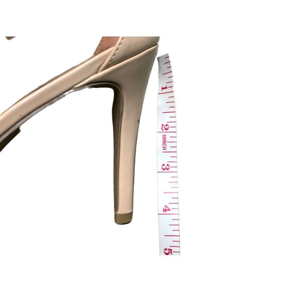 Material Girl Beige Faux Patent Leather Ankle Strap Cross Toe Strapped Heeled Sa - Picture 8 of 8